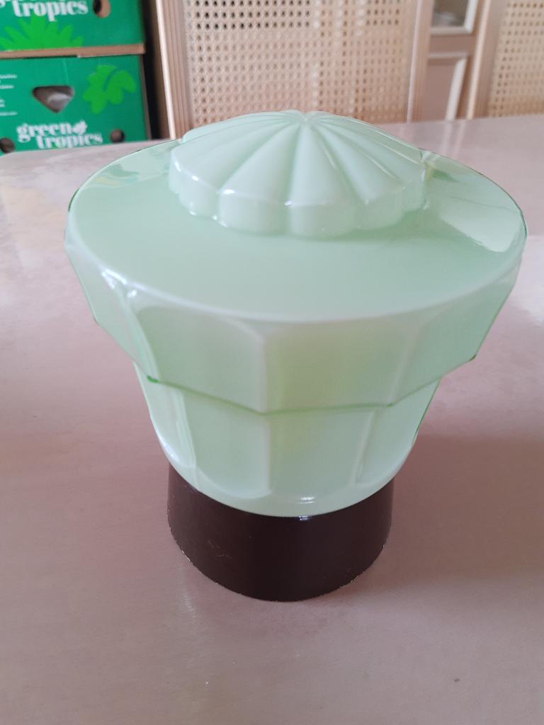 Groene Thabur art deco plafondlamp, Huis en Inrichting, Lampen | Plafondlampen, Ophalen of Verzenden, Gebruikt, Glas