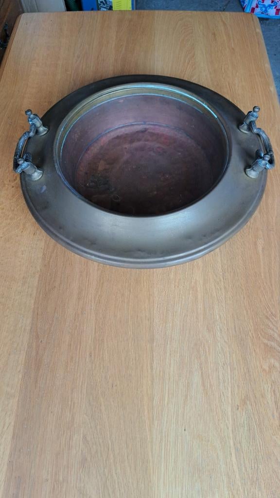 Koper koperen vuurschaal kastanje pofschaal handvaten rond, Ophalen