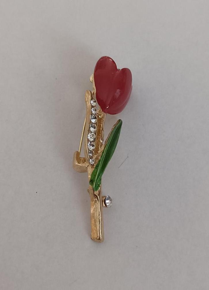 Tulp broche, Sieraden, Tassen en Uiterlijk, Broches, Nieuw, Overige materialen, Overige kleuren, 4 tot 7 cm, Met strass, Ophalen of Verzenden