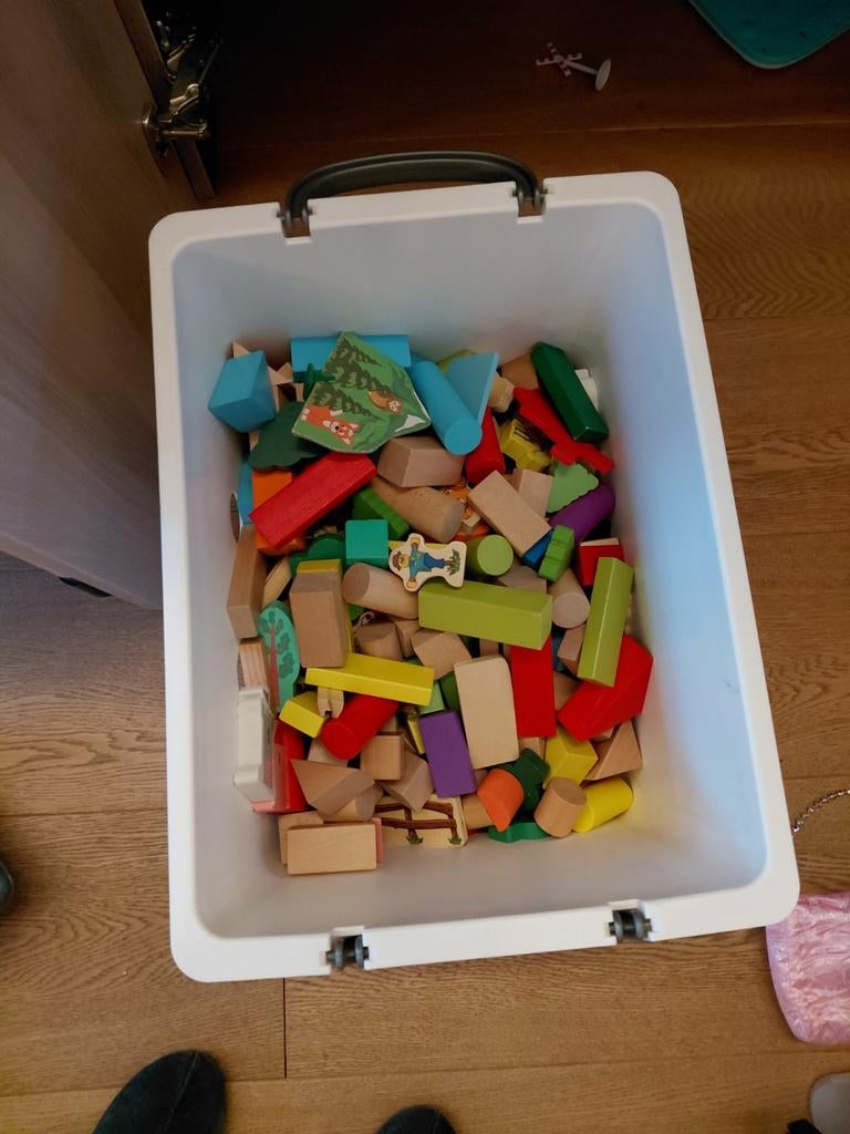 Grote zak vol houten blokken, meerdere soorten, Ophalen