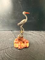 Zilveren miniatuur ooievaar met emaille snavel, Verzenden, Zilver