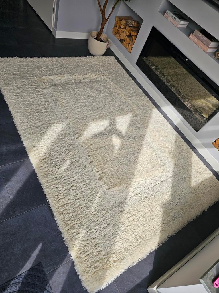 Hoogpolig vloerkleed 160x230 ivory/crème, Ophalen, Modern, Hoogpolig, 150 tot 200 cm, 200 cm of meer