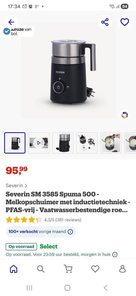 Severin melkschuimer type 3585, Ophalen, Zo goed als nieuw, Elektrische melkopschuimer