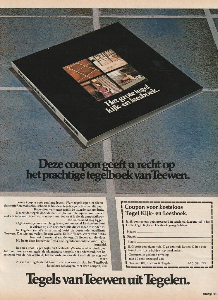 Retro reclame 1975 Van Teeuwen uit tegelen tegelboek, Verzenden, Overige typen