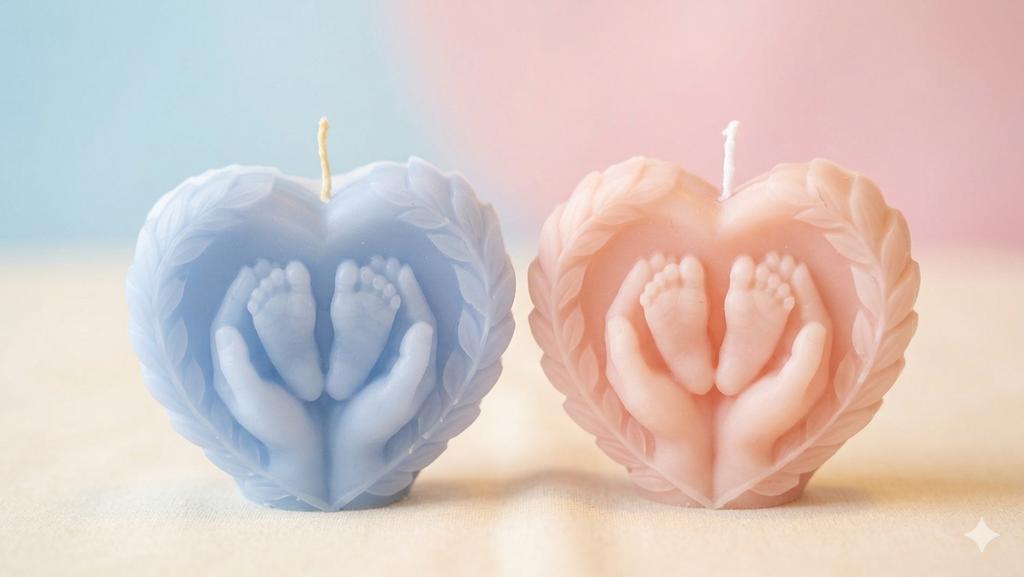 Hartvormige kaarsen met babyvoetjes, Overige materialen, Blauw, Nieuw, Ophalen of Verzenden