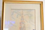 tekening van de martinitoren met lampjes ingelijst 50669, Ophalen of Verzenden, Voor 1920, Ongelopen, Utrecht