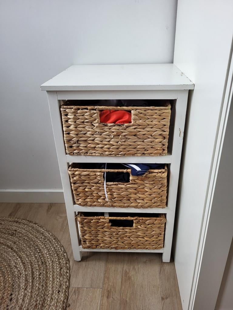 Witte kast met rieten manden - opbergmeubel mandjes kast 💫, Ophalen of Verzenden, Gebruikt