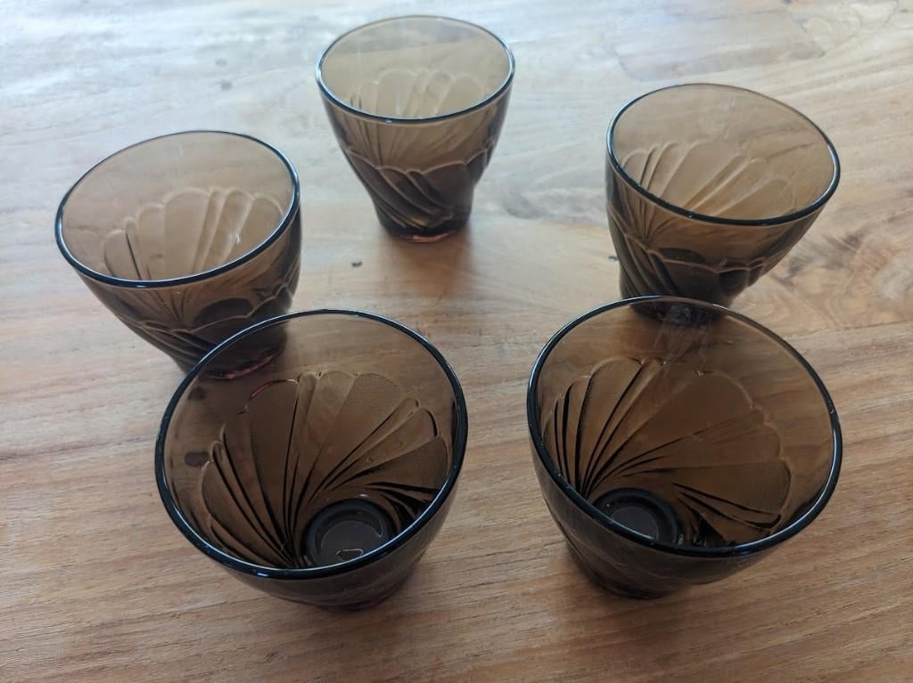 5 rookkleurige glazen Vereco Frankrijk, jaren 60/70 € 11, Ophalen of Verzenden