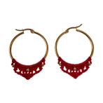 Oorbellen Dames RVS Goudkleuirige Oorringen + Micro-Macramé, Overige materialen, Hangers, Birgitta-Gracht 33, 6465 EL Kerkrade, Nederland