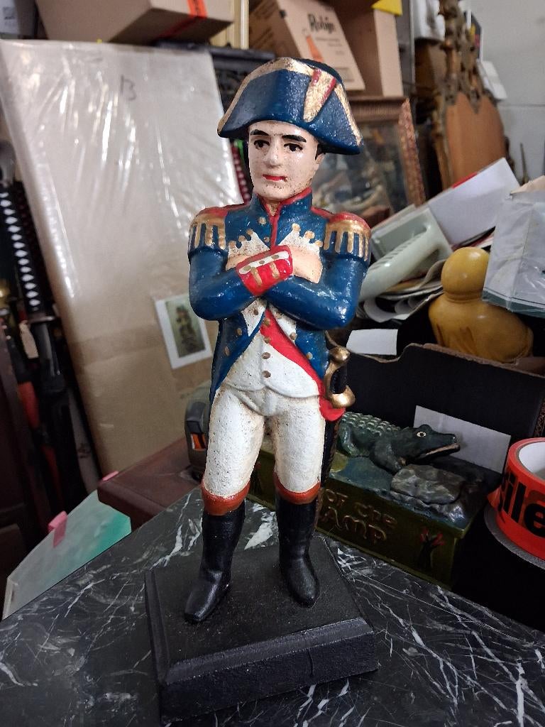 Fraai beschiderd Gietijzeren Beeld van Napoleon, Ophalen of Verzenden, 20 - 50 cm, Beeld, Beschilderd