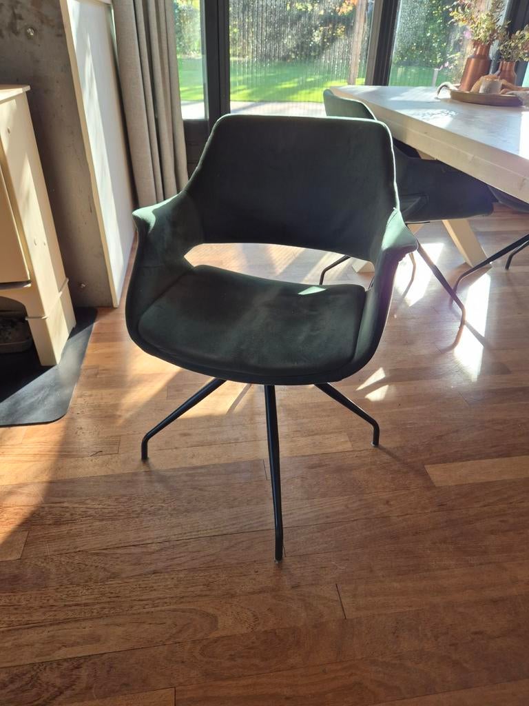 4 Groene Fluweel Eetkamerstoelen - Draaibaar & Comfortabel, Ophalen, Gebruikt, Overige kleuren, Vier