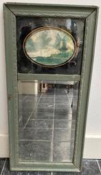 Antiek facet geslepen spiegel met afbeelding, Ophalen of Verzenden, Rechthoekig, Minder dan 50 cm