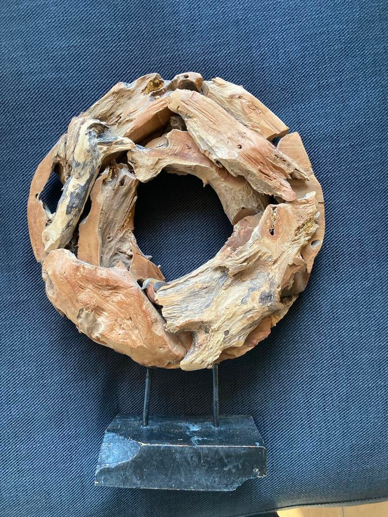 Uniek decoratief stuk van drijfhout op standaard, Hout, Gebruikt, Overige stijlen, Ophalen of Verzenden