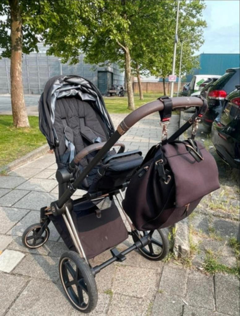 Cybex Priam Roségoud + Storksak Tas, Zo goed als nieuw, Kinderwagen, Overige merken, Verstelbare duwstang
