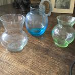 Vaasjes 3 stuks // geblazen hoog 8 cm / blauw 9 cm, Ophalen of Verzenden