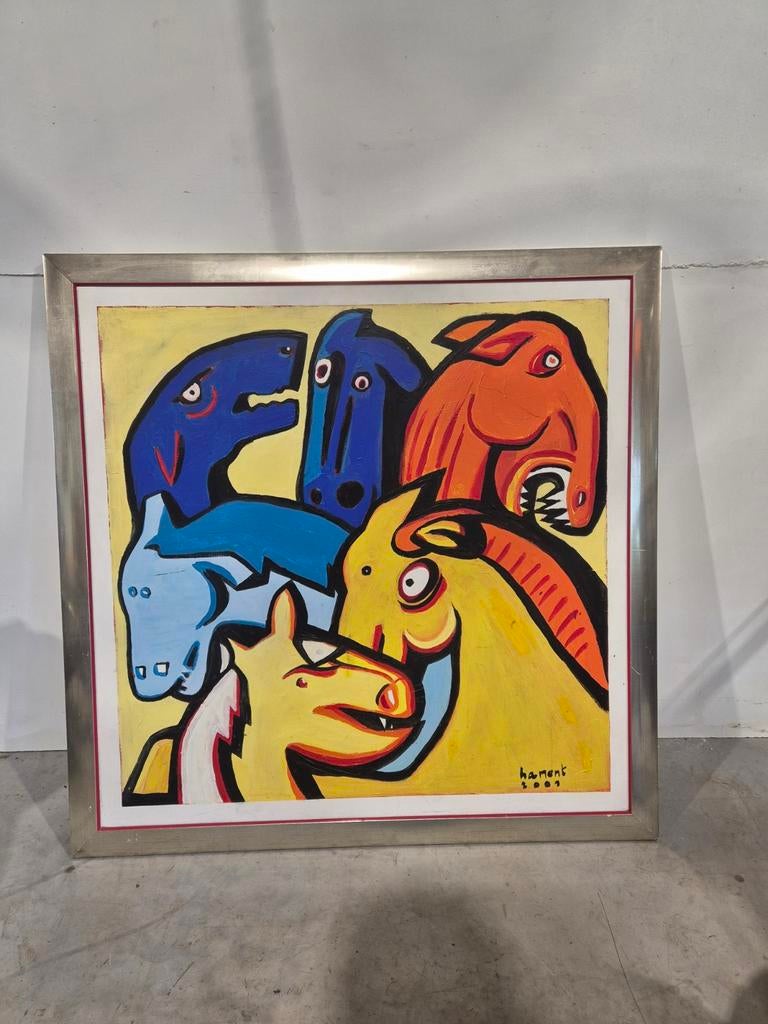 Groot schilderij gesigneerd hament 2007, Antiek en Kunst, Ophalen