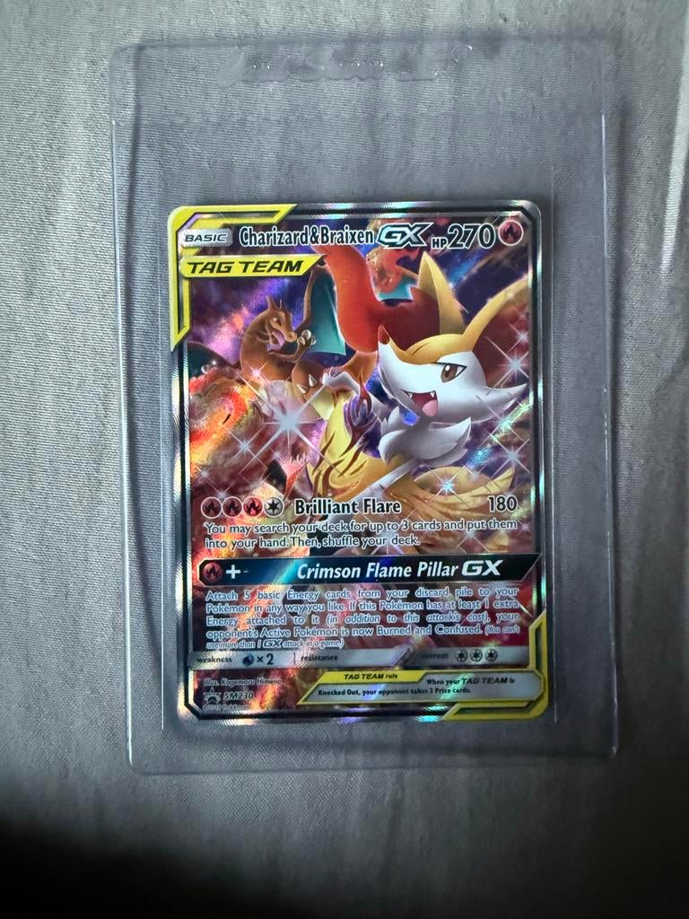 Charizard & Braixen GX Tag Team SM230 Mint, Ophalen of Verzenden, Zo goed als nieuw, Losse kaart, Foil