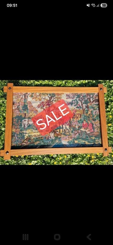 Groot Vintage Borduurwerk - Jachttafereel in Robuuste Lijst, Ophalen, Gebruikt, 50 tot 75 cm, Schilderij