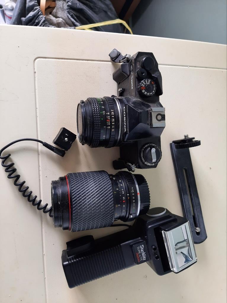 Cosina CT1 Super Spiegelreflexcamera met 2 lenzen en flitser, Ophalen of Verzenden, Gebruikt, Spiegelreflex, Overige Merken