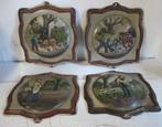 vier antieke gietijzeren kachel haard platen met boeren, Ophalen