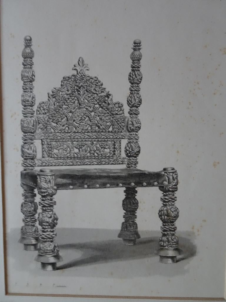 Prenten middeleeuwse meubels, Frans Buffa 1860, Antiek en Kunst, Verzenden, Dagelijks leven, Overige technieken, 1800 - 1899