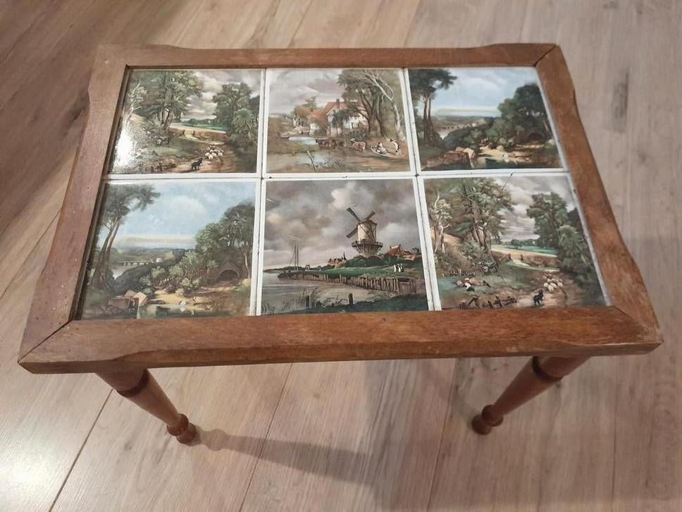Vintage tafeltje met 6 schilderij tegels, Ophalen