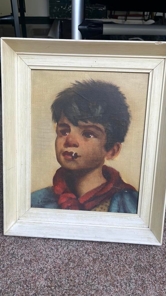 Jaren 70 schilderij jaren 60 jongetje, Antiek en Kunst, Kunst | Schilderijen | Klassiek, Ophalen of Verzenden