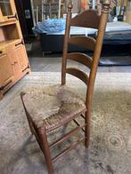 Oude eiken knopstoel met biezen zitting, Ophalen, Gebruikt, Bruin, Eén