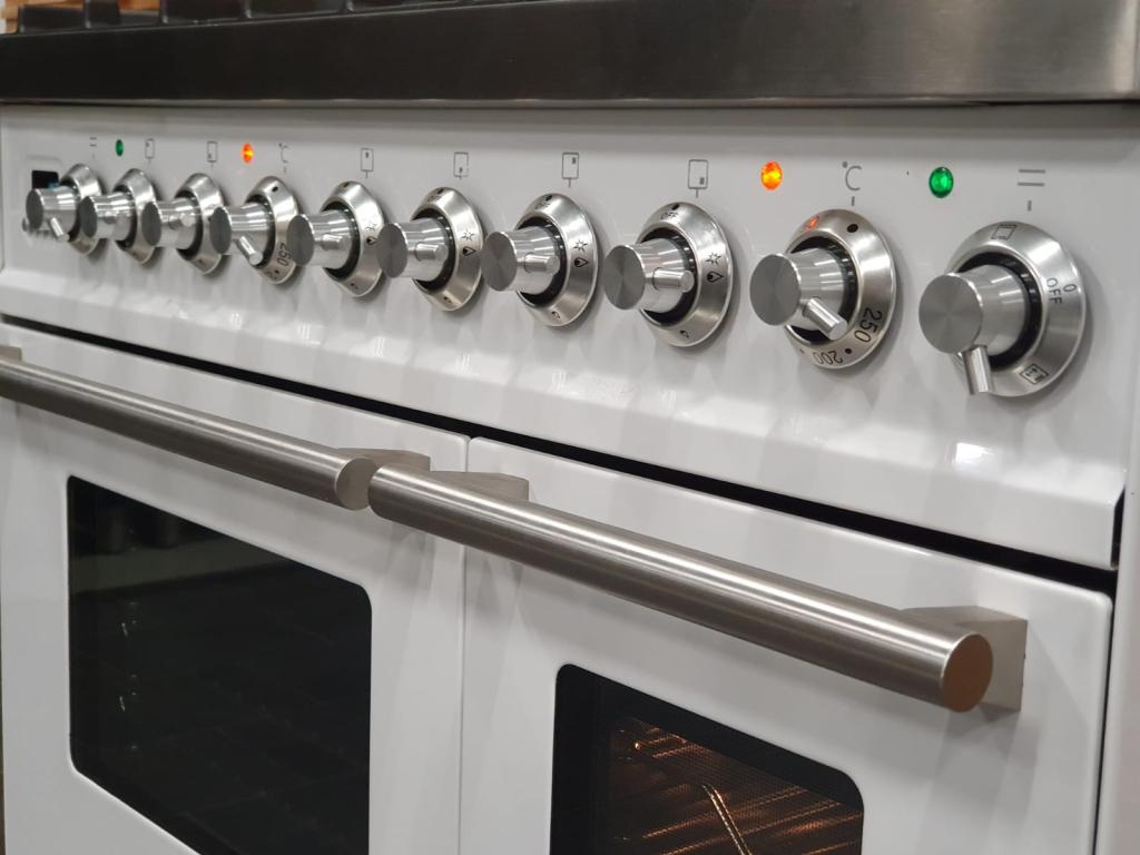 Luxe Boretti Fornuis 90cm hoogglans wit rvs 2 ovens 6 pits, Niet ingevuld, 60 cm of meer, Niet ingevuld, Ophalen of Verzenden