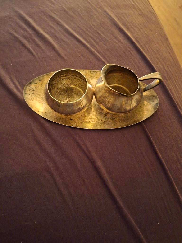 Verzilverd suikerpot en melkkan., Antiek en Kunst, Antiek | Goud en Zilver, Ophalen, Zilver