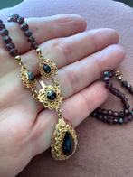 Antieke Gouden ketting collier edelstenen Granaat ,18 k goud, Verzenden, Zo goed als nieuw, Met edelsteen, Goud