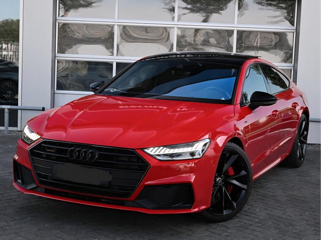 Audi A7 55 Tfsi e Quattro 367pk S Tronic 2020 Rood, Auto's, 4 cilinders, Parkeerassistent, Vierwielaandrijving, 129 €/maand