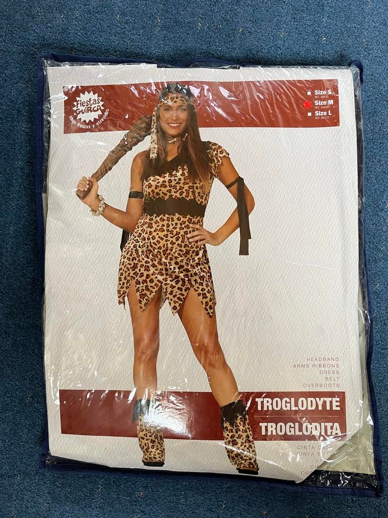 Holbewoner kostuum met botje en diadeem, M, Maat 38/40 (M), Carnaval, Ophalen of Verzenden, Kleding