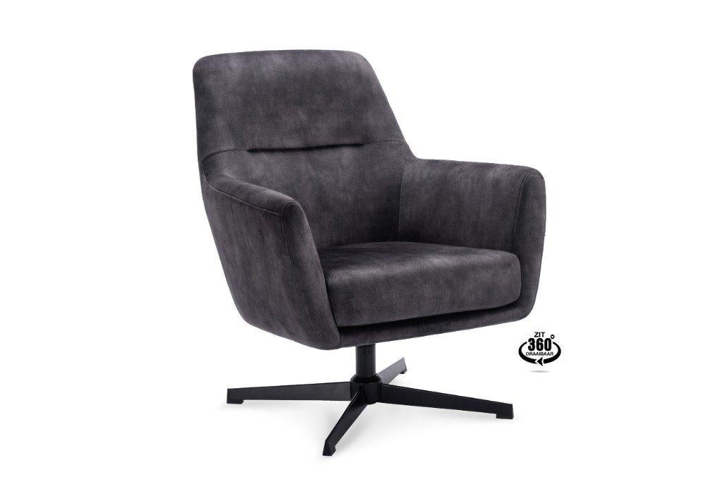 draaifauteuil grijs velours, Ophalen, 75 tot 100 cm, Zo goed als nieuw, 75 tot 100 cm