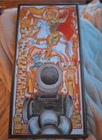 Oud tegel schilderij met kanon en heilige, Ophalen