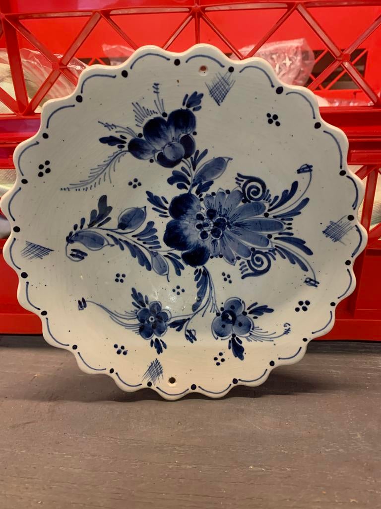 Delfts blauw wandbord met bloemmotief, Ophalen