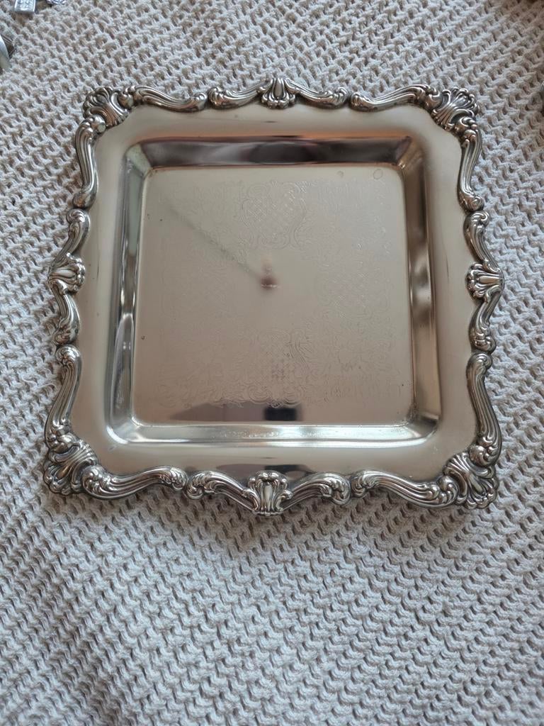 Verzilverd dienblad uit Hong Kong - Vintage, Ophalen of Verzenden, Gebruikt, Rechthoekig, Metaal