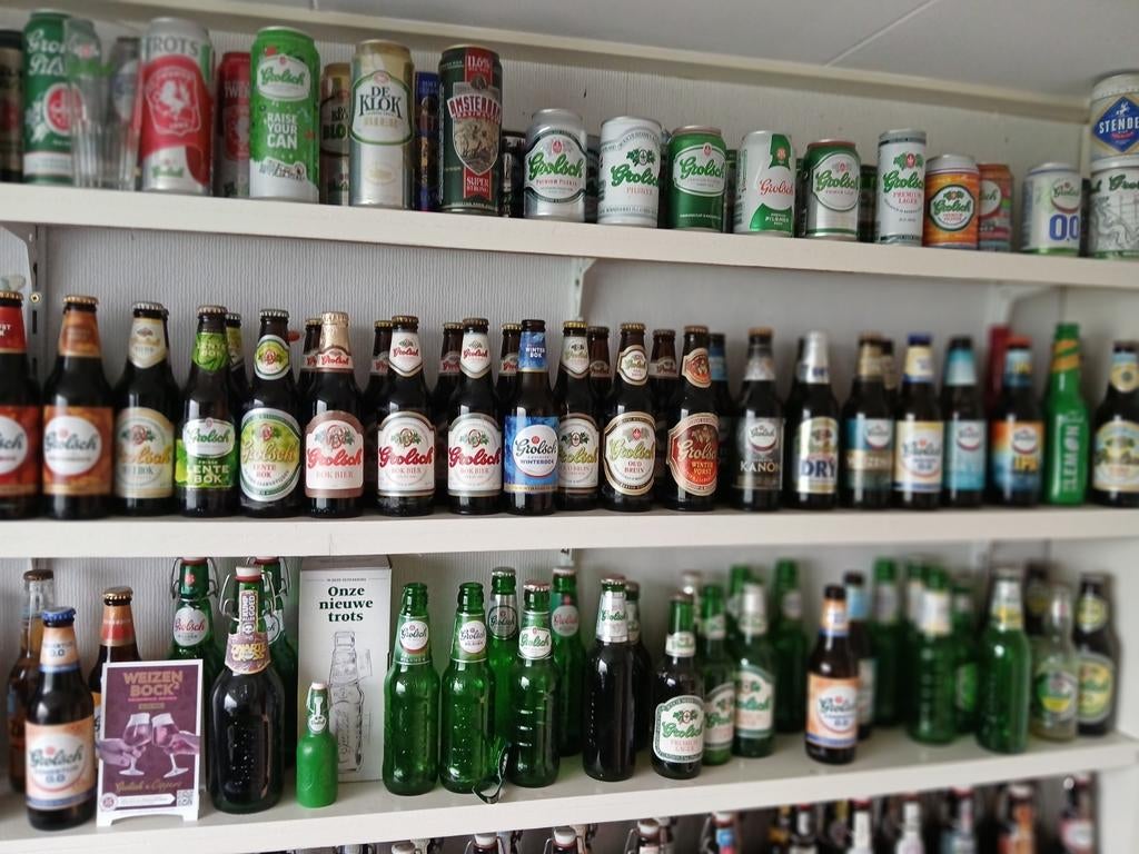 Grolsch bierflesjes en blikken collectie, Verzamelen, Biermerken, Ophalen, Gebruikt, Flesje(s), Grolsch