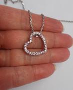 Zilveren NONA ketting met hart hanger roze steentjes nr.485, Verstelbaar, Verzenden, Zo goed als nieuw, Zilver