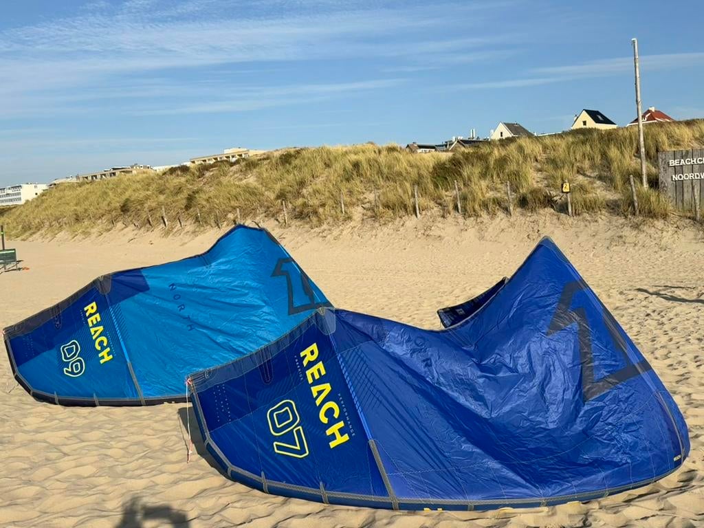 Kites NORTH Reach 2023 9m en 7m plus navigator North bar, Gebruikt, 9 m², Geen board, Ophalen of Verzenden