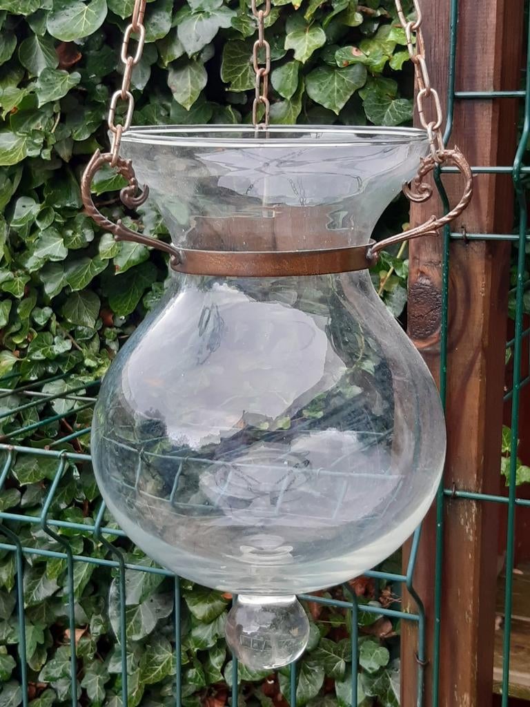 Vintage glazen hang bloempot druppel vorm, Ophalen, Rond, Aardewerk, Minder dan 40 cm