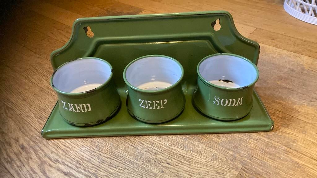 Zand zeep soda emaille rekje. Vintage, Ophalen