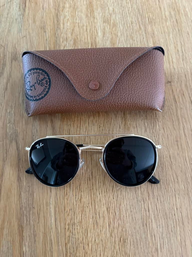 Ray-Ban RB3647N Round Double Bridge zonnebril zwart goud, Ophalen of Verzenden, Zo goed als nieuw, Zwart, Ray-Ban