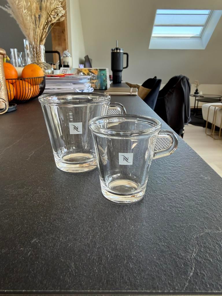 Glazen Nespresso kopjes Lungo en Espresso, Huis en Inrichting, Ophalen of Verzenden, Zo goed als nieuw