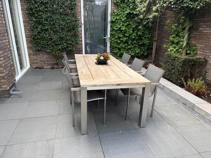 Bristol tuinmeubelset te koop 2.40 meter x 1.00 meter, Tuin en Terras, Tuinsets en Loungesets, Gebruikt, Tuinset, Hout, 6 zitplaatsen