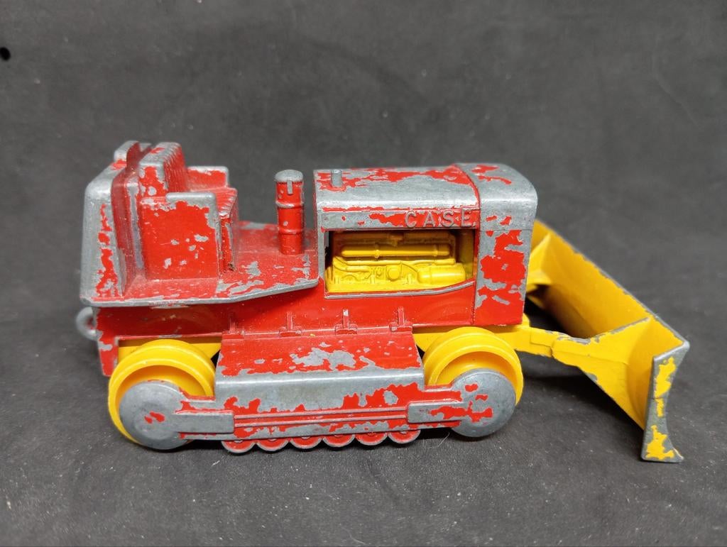 Vintage Speelgoed Bulldozer - Case - Rood/Geel, Ophalen of Verzenden, Gebruikt
