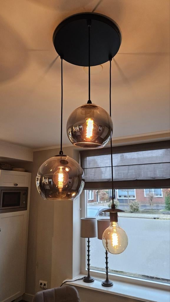 Mooie glazen hanglamp., Ophalen, Gebruikt, Glas, Minder dan 50 cm