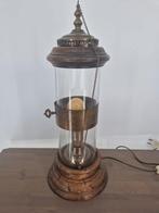 Vintage Lantaarn Tafellamp | Glas, Messing & Hout | 50 cm, Ophalen of Verzenden
