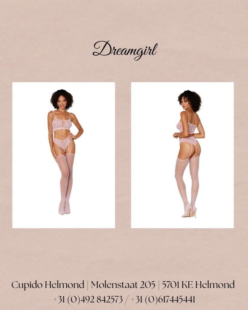 Bralette en Garter Hose Diamond - One Size - Roze, Ophalen, Roze, Setje