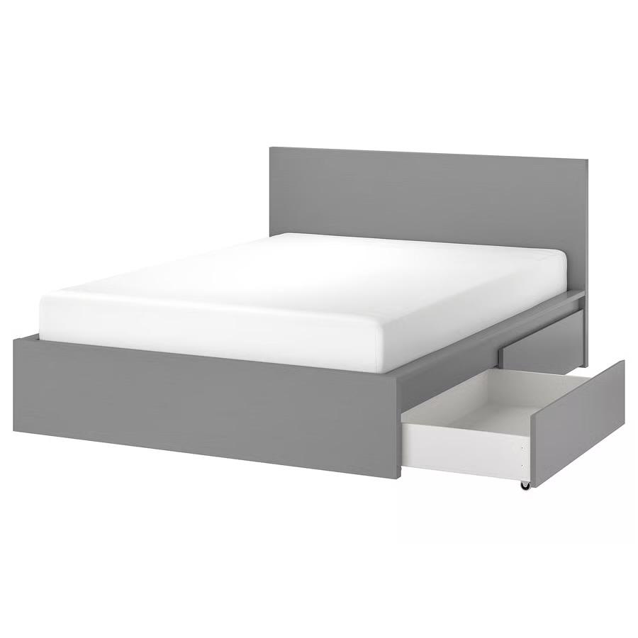 IKEA Malm bed 160x200 grijs met 2 lades zgan, Huis en Inrichting, Slaapkamer | Bedden, Tweepersoons, Ophalen of Verzenden, Zo goed als nieuw